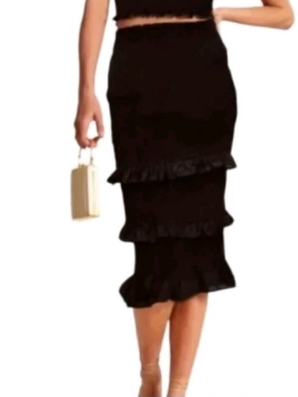 Abercrombie & Fitch Black Smocked High-Waist Ruffle Pencil Skirt